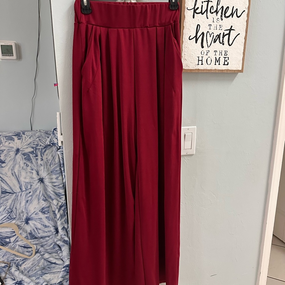 Elegant Red Wide Leg Dress Pant